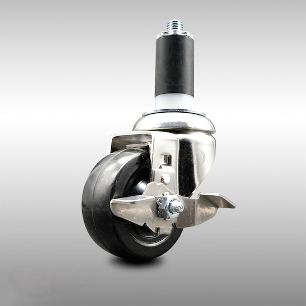 3 Inch 316SS Hard Rubber Swivel 1-1/4 Inch Expanding Stem Caster with Brake SCC